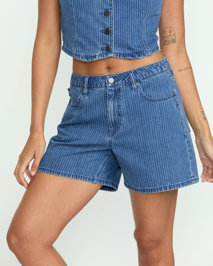 Women's Stoned Boyfriend Shorts-Blue Stripe-Volcom