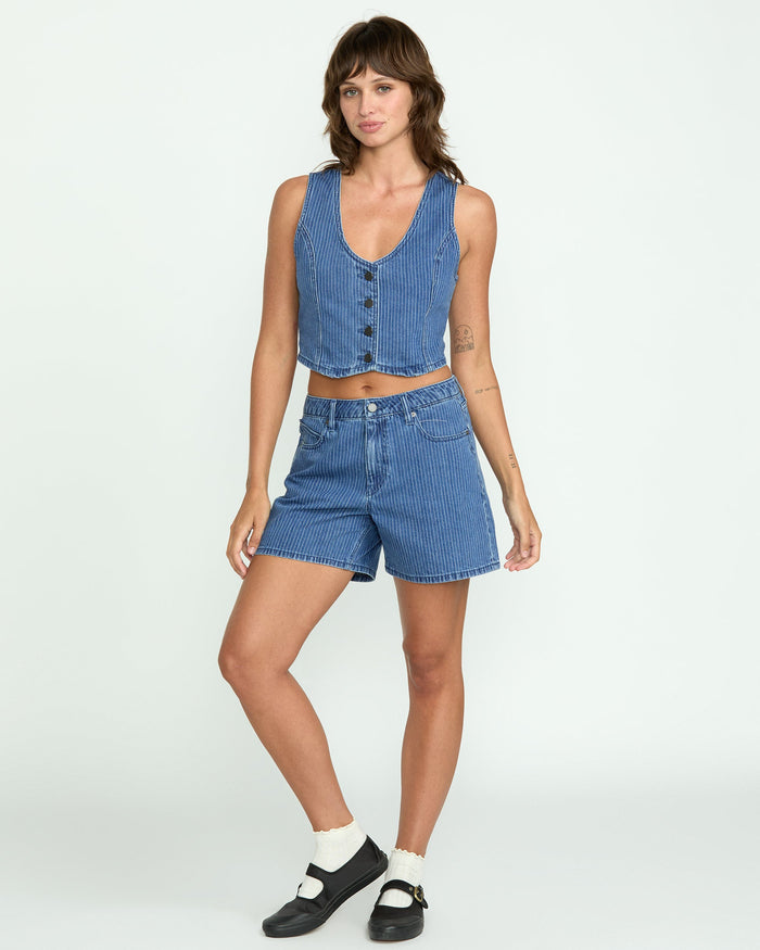 Women's Stoned Boyfriend Shorts-Blue Stripe-Volcom
