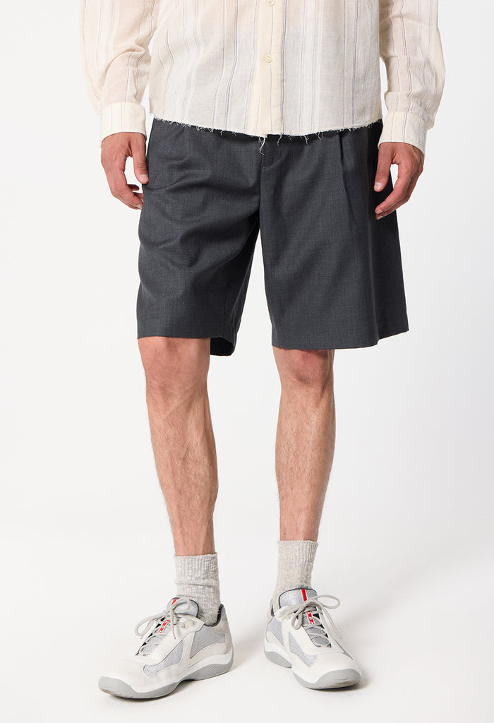 Wool Wide Easy Shorts / Charcoal