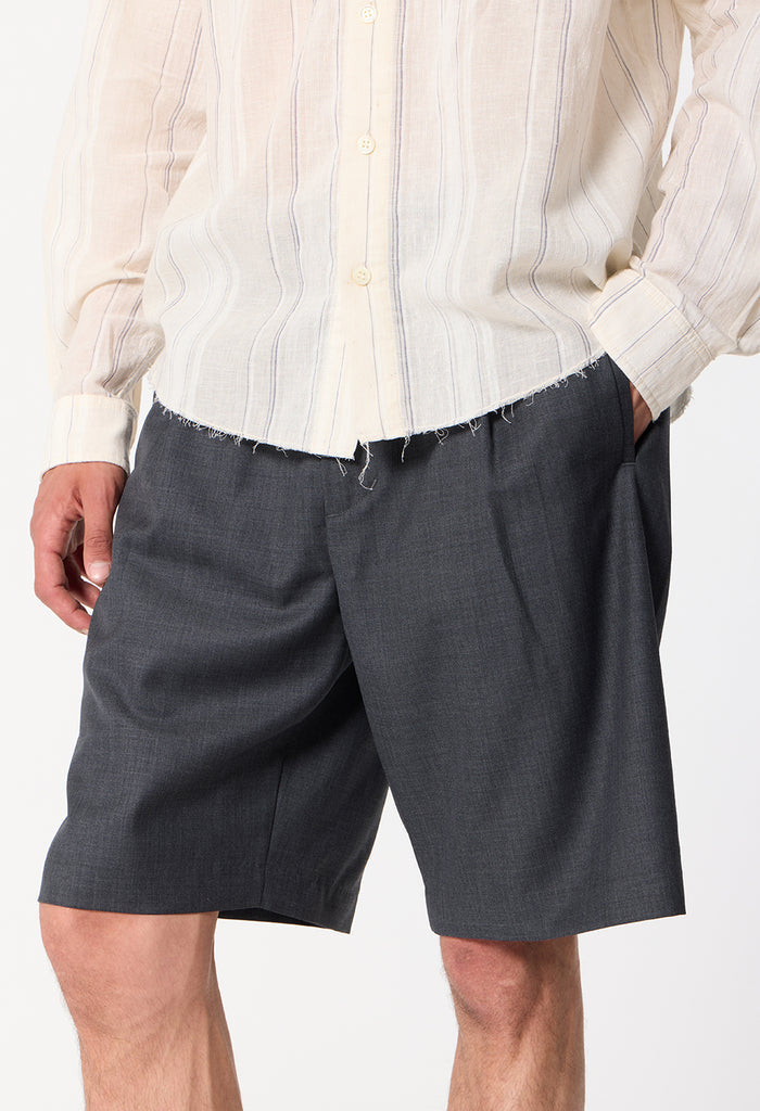 Wool Wide Easy Shorts / Charcoal