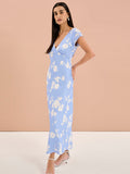 Woolf Short Sleeve Floral Slip Dress in Blue