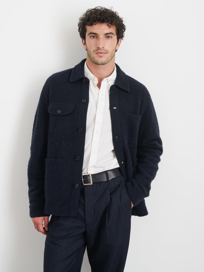 Work Jacket In Boiled Wool In Dark Navy