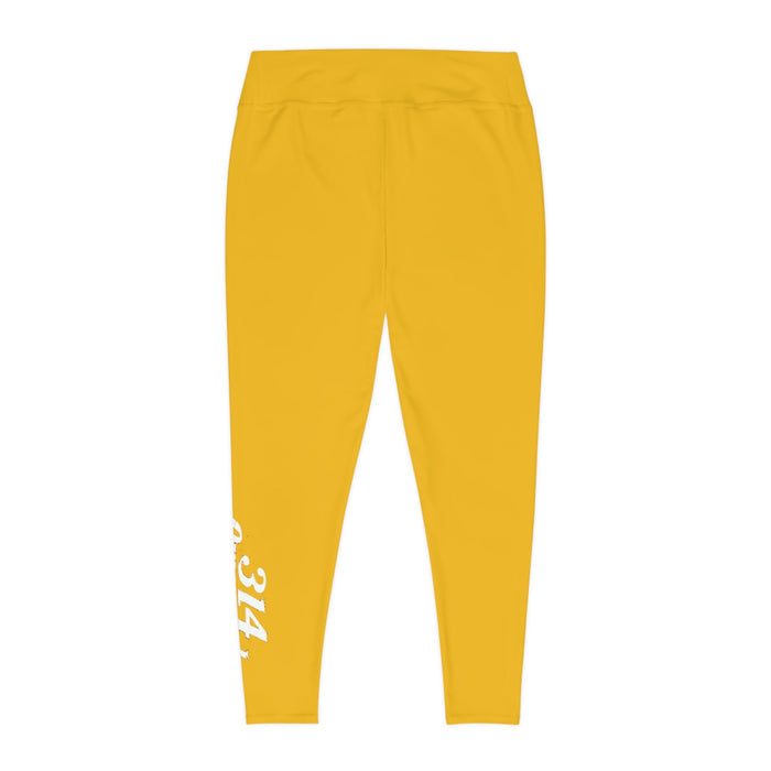 Yellow Plus Size Leggings — Subtle Side Script Graphic, Comfortable Everyday Activewear - 314 Originals