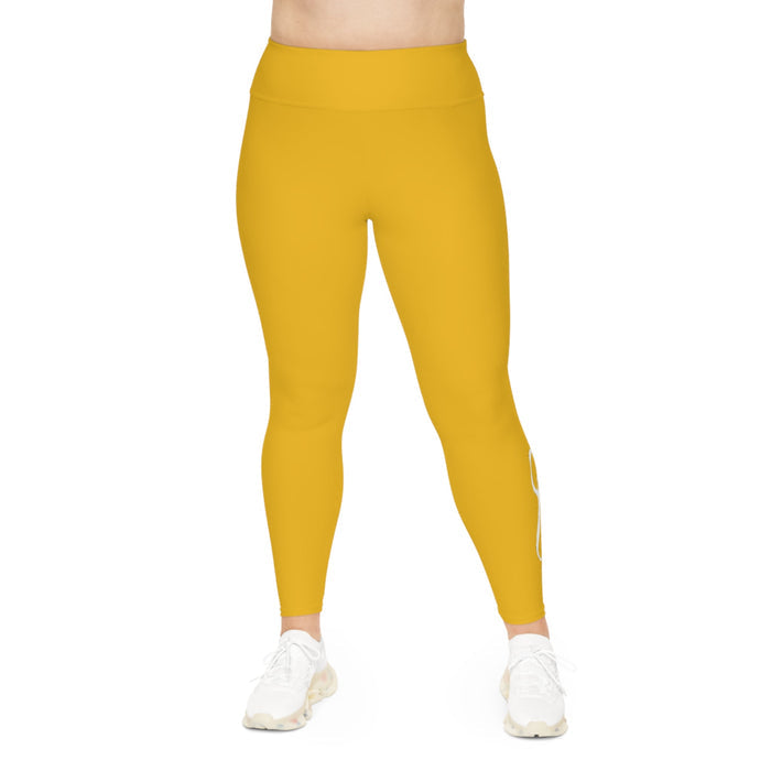 Yellow Plus Size Leggings — Subtle Side Script Graphic, Comfortable Everyday Activewear - 314 Originals