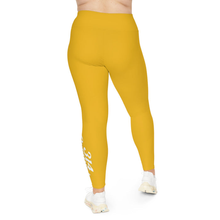 Yellow Plus Size Leggings — Subtle Side Script Graphic, Comfortable Everyday Activewear - 314 Originals