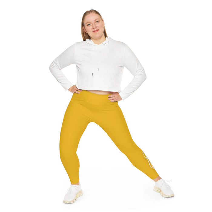 Yellow Plus Size Leggings — Subtle Side Script Graphic, Comfortable Everyday Activewear - 314 Originals