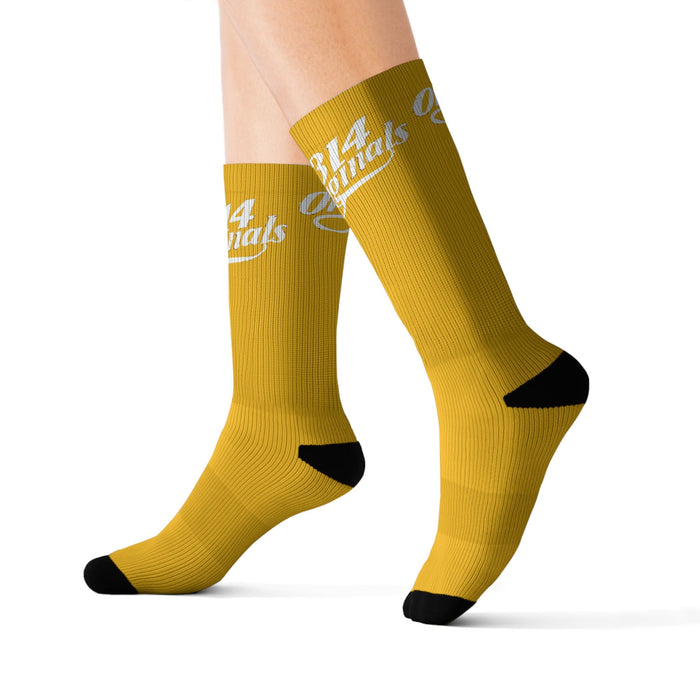 Yellow Sublimation Socks with '314 Originals' Script — Athletic Crew Socks - 314 Originals