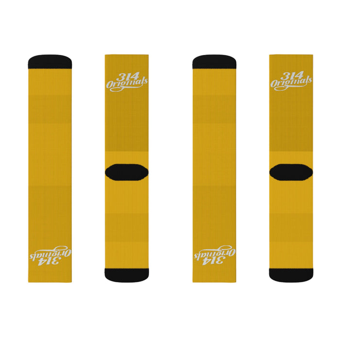 Yellow Sublimation Socks with '314 Originals' Script — Athletic Crew Socks - 314 Originals