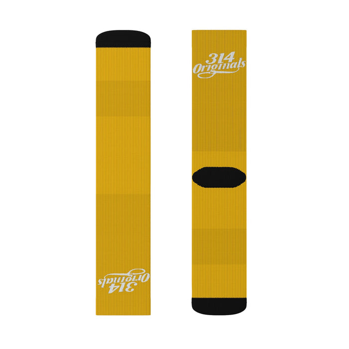 Yellow Sublimation Socks with '314 Originals' Script — Athletic Crew Socks - 314 Originals