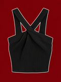 Zara Black Ribbed Cross-Back Crop Top