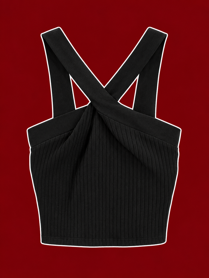 Zara Black Ribbed Cross-Back Crop Top
